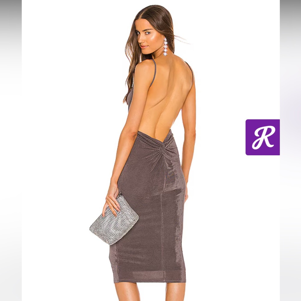 Michael Costello x REVOLVE Talia Backless Midi Dress in Light Grey